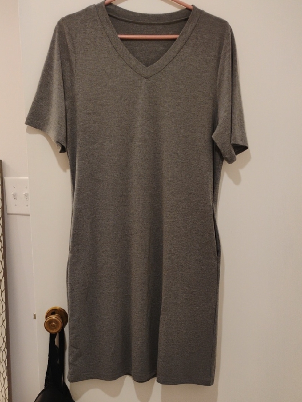 Simple V-Neck Gray T-Shirt Dress